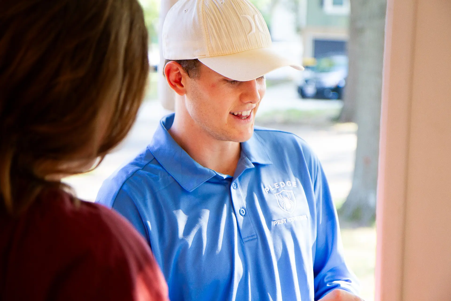 Technician talking with customer
