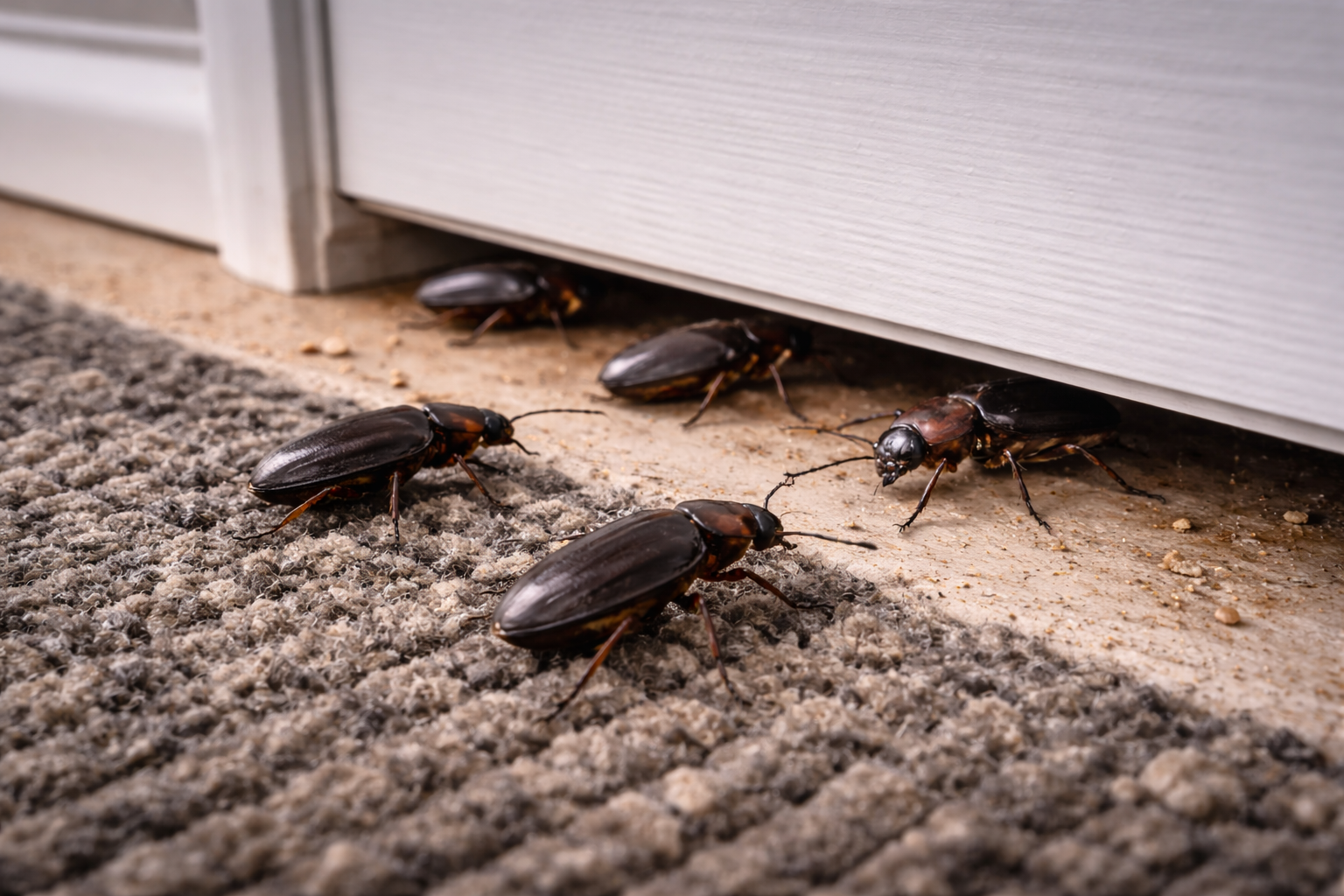 beetles entering a home through a crack in the door