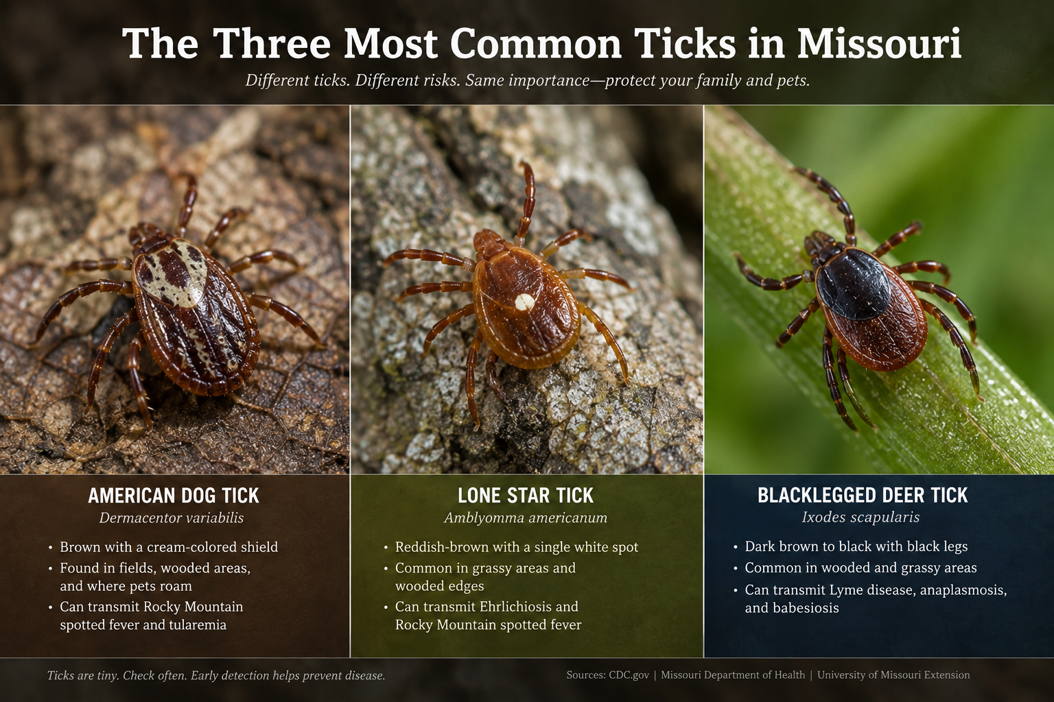 3 types of ticks shown on plants